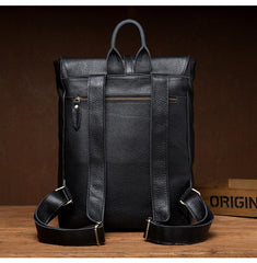 Black Fashion Mens Leather 15-inch Computer Backpacks Cool Satchel Backpacks School Backpacks for men - imessengerbags