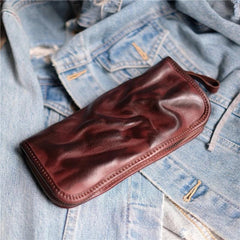 Vintage Brown Leather Men's Long Wallet Black Clutch Wallet Zipper Long Wallet For Men - imessengerbags