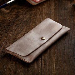 Handmade Mens Leather Blue Envelope Bag Long Wallet Phone Bag Green Clutch for Men - imessengerbags