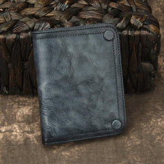 Brown Vintage Bifold Wallet Leather Mens Blue billfold Small Wallet Zipper Small Wallet For Men - imessengerbags