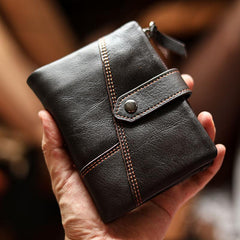 Cool Brown Leather Mens billfold Wallet Bifold SMall Wallet Black Front Pocket Wallet For Men - imessengerbags
