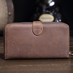 Vintage Brown Leather Men's Bifold Long Wallet Cool Zipper Long Wallet Clutch For Men - imessengerbags