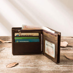 Coffee Cool Leather Mens Slim Small Wallet Bifold Vintage billfold Wallet for Men - imessengerbags