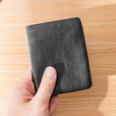 Black Soft Leather Mens Small Wallet Multicard Wallet Bifold Vintage Ultra Thin billfold Wallet for Men - imessengerbags