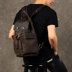 Genuine Leather Mens Cool Backpack Sling Bag Large Coffee Travel Bag Hiking Bag for men - imessengerbags