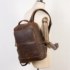 Black Casual Mens Leather 15-inch Computer Backpacks Brown Travel Backpacks School Backpacks for men - imessengerbags