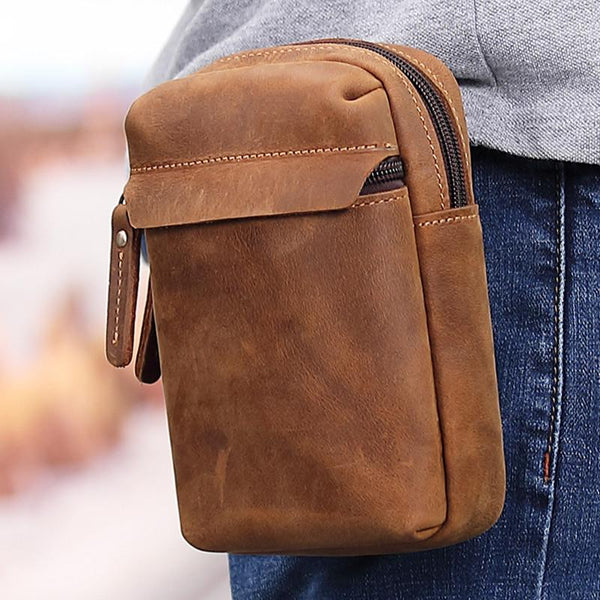 Cool Brown Leather Men's Cell Phone Holster Brown Belt Bag Belt Pouch For Men