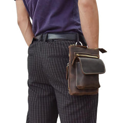 Casual Brown Leather Mini Messenger Bag Men's Belt Pouch Belt Bag Waist Pouch For Men