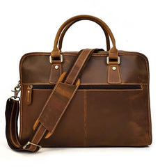 Vintage Leather Brown Men's 14‘’ Laptop Briefcase Professional Briefcase Business Handbag For Men - imessengerbags