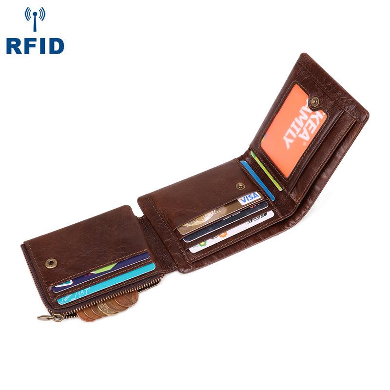 Vintage Brown Trifold Leather Men's Small Wallet RFID Black billfold Wallet For Men - imessengerbags