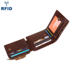 Vintage Brown Trifold Leather Men's Small Wallet RFID Black billfold Wallet For Men - imessengerbags