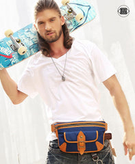 Casual Blue Nylon Leather Fanny Pack Men's Chest Bag Hip Bag Waist Bag For Men