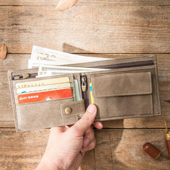 Handmade Black Leather Mens Small Wallet Bifold Card Wallet Front Pocket Wallet billfold Wallet for Men - imessengerbags