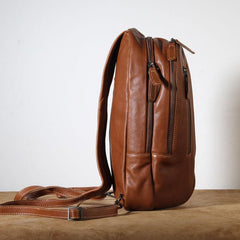 Genuine Leather Mens Cool Chest Bag Sling Bag Crossbody Bag Travel Bag Hiking Bag for men