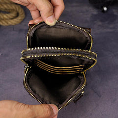 Fashion Leather Men's Belt Pouch Cell Phone Holsters Brown Mini Side Bag For Men - imessengerbags