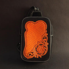 Cool Handmade Tooled Leather Tang Lion Sling Bag Chest Bag One Shoulder Backpack For Men - imessengerbags