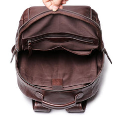 Cool Brown Leather Men's 15'' Laptop Backpack School Backpack Travel Backpack For Men - imessengerbags