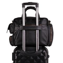 Cool Black Leather Men Large Overnight Bag Travel Bags Weekender Bags For Men