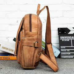 Brown Casual Mens Leather 12-inch Small Computer Backpacks Travel Backpack for men - imessengerbags