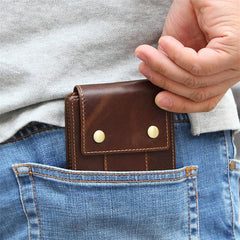 Cool Brown Leather Men's Trifold Small Wallet Multi-cards billfold Wallet For Men
