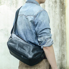 Cool Black Leather Men Chest Bag Large Sling Bag One Shoulder Backpack Sling Packs For Men - imessengerbags