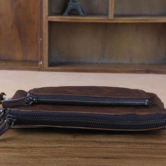 Handmade Genuine Leather Mens Cool Long Leather Wallet Zipper Clutch Wristlet Wallet for Men - imessengerbags