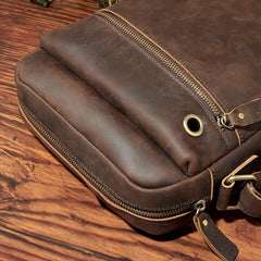 Casual Dark Coffee Leather Messenger Bag Men's 8 inches Side Bag Vertical Phone Bag Courier Bag For Men