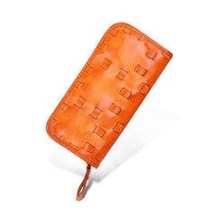 Vintage Brown Leather Men's Clutch Long Wallet Zipper Black Wristlet Wallet For Men - imessengerbags