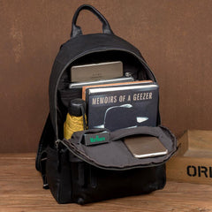 Fashion Black Mens Leather 13-inch Computer Backpack Black Travel Backpack School Backpack for men - imessengerbags