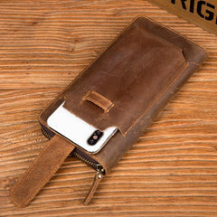 Brown Cool Mens long Wallet Wristlet Bag Clutch Wallet Mobile Long Wallet for Men - imessengerbags