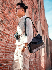 Cool Mens Black Leather Courier Bags Side Bags Leather Messenger Bags Postman Bag for Men - imessengerbags