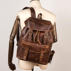 Casual Brown Leather Mens 15 inches Laptop Backpack Travel Backpack Brown School Backpack for Men - imessengerbags
