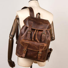 Casual Brown Leather Mens 15 inches Laptop Backpack Travel Backpack Brown School Backpack for Men
