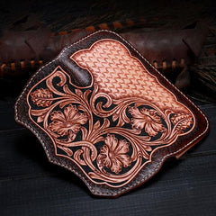 Handmade Leather Mens Tooled Floral Clutch Wallet Cool Wallet Long Wallets for Men Women - imessengerbags