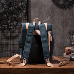 Cool Mens Blue Leather Backpack School Backpack Leather Laptop Backpack for Men - imessengerbags