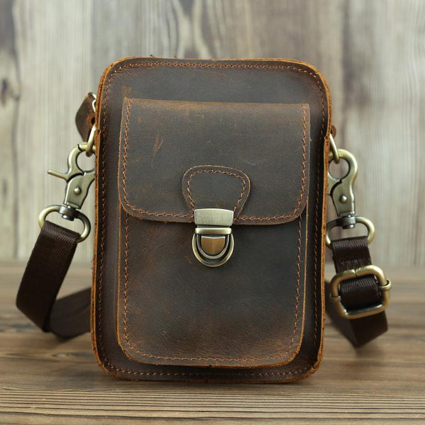 Brown Cool Leather Men Belt Pouch Vintage Coffee Waist Bag Belt Bag Hip Bag Mini Side Bag for Men