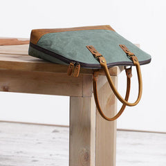 Mens Canvas Leather Briefcase Handbag Work Bag Business Bag for Men