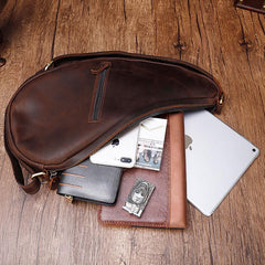 Cool Vintage Brown Leather Chest Bag Sling Bag Sling Crossbody Bag For Men - imessengerbags