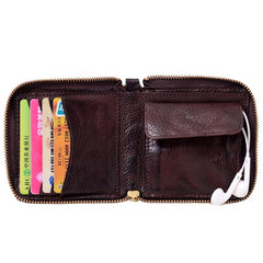 Cool Black Leather Mens billfold Biker Chain Wallet Coffee Bifold Zipper Biker Chain Wallet For Men - imessengerbags