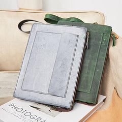 Cool Leather Large Mens Wristlet Bag Vintage Clutch Zipper Bag for Men
