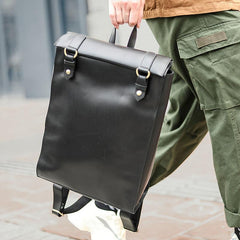 Cool Black Leather Mens Travel Backpack Work Handbag 14 inches Work Backpack For Men - imessengerbags