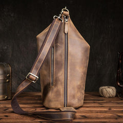 Cool Mens Leather Barrel Chest Bags Bucket Sling Bag One Shoulder Backpack For Men