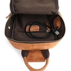 Cool Brown Mens Leather One Shoulder Backpack Chest Bag Sling Bag For Men