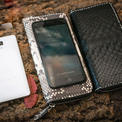 Handmade Leather Mens Clutch Wallet Cool Boa Skin Wallet Long Zipper Wallets for Men - imessengerbags