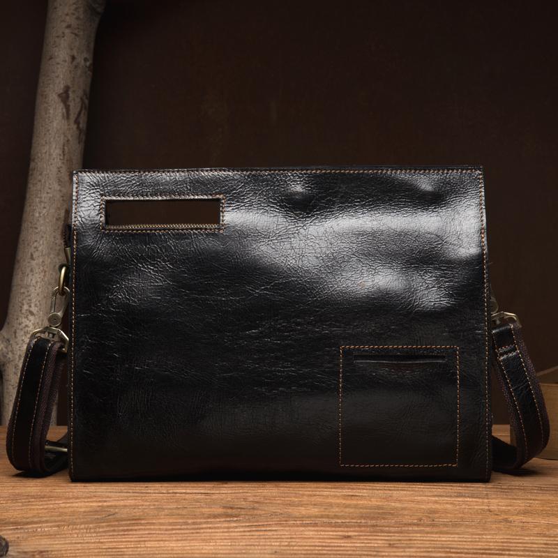 Fashion Black Mens Leather 10 inches Mens Gray Messenger Bag Brown Courier Bag Clutch Bag for Men - imessengerbags