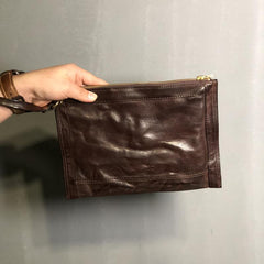 Handmade Leather Mens Small Envelope CLutch Bag Clutch Wallets Wristlet Bag For Men