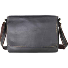 Cool Black Leather Mens 10 inches Courier Bags Coffee Brown Messenger Bags Postman Bag For Men - imessengerbags