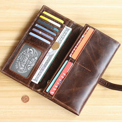 Dark Coffee Leather Mens Bifold Long Wallet Multi-cards Bifold Long Wallet For Men