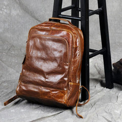 Genuine Leather Mens Cool Backpack Sling Bag Large Black Travel Bag Hiking Bag for men - imessengerbags