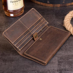 Cool Dark Brown Mens long Wallet Trifold Multi Cards Long Wallet  for Men - imessengerbags